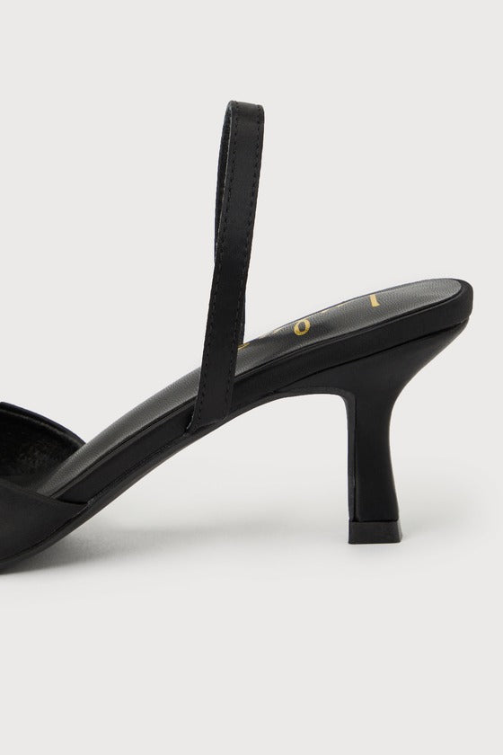 Leith Black Satin Kitten Heel Slingback Pumps