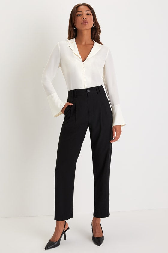 Sophisticated Presence Ivory Collared Long Sleeve Button-Up Top