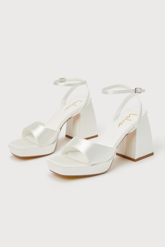 Shirine Ivory Satin Platform Ankle Strap Heels