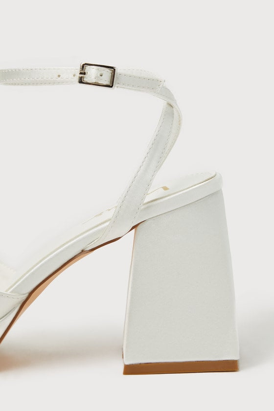 Shirine Ivory Satin Platform Ankle Strap Heels