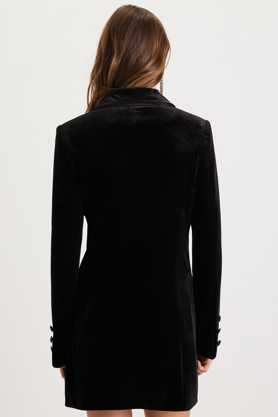 Sophisticated Expression Black Velvet Blazer Dress