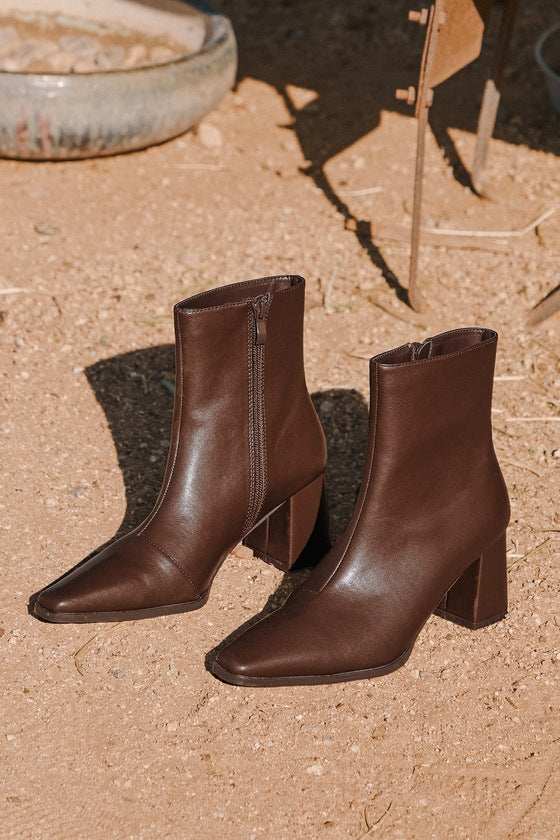 Ariyah Chocolate Brown Low Heel Ankle Booties