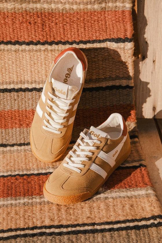 Elan Caramel Color Block Suede Leather Sneakers