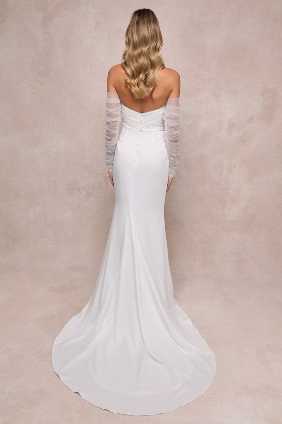Eternal Bliss White Tulle Off-the-Shoulder Bustier Maxi Dress