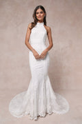Dreamy Glamour White Embroidered Halter Mermaid Maxi Dress