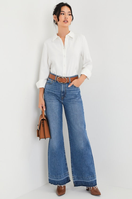 Totally Polished Ivory Long Sleeve Button-Up Top