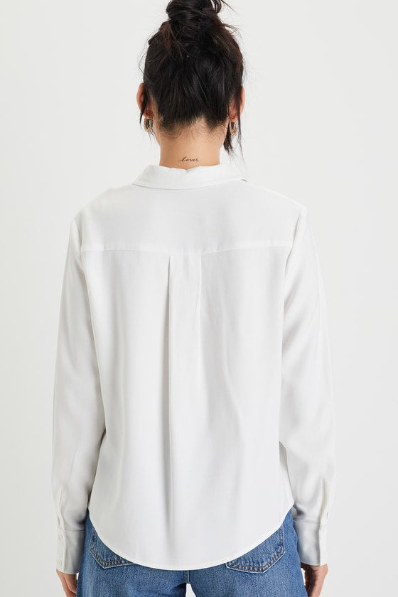 Totally Polished Ivory Long Sleeve Button-Up Top