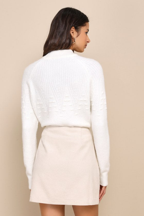 Katherina Beige Button-Front Corduroy Skirt