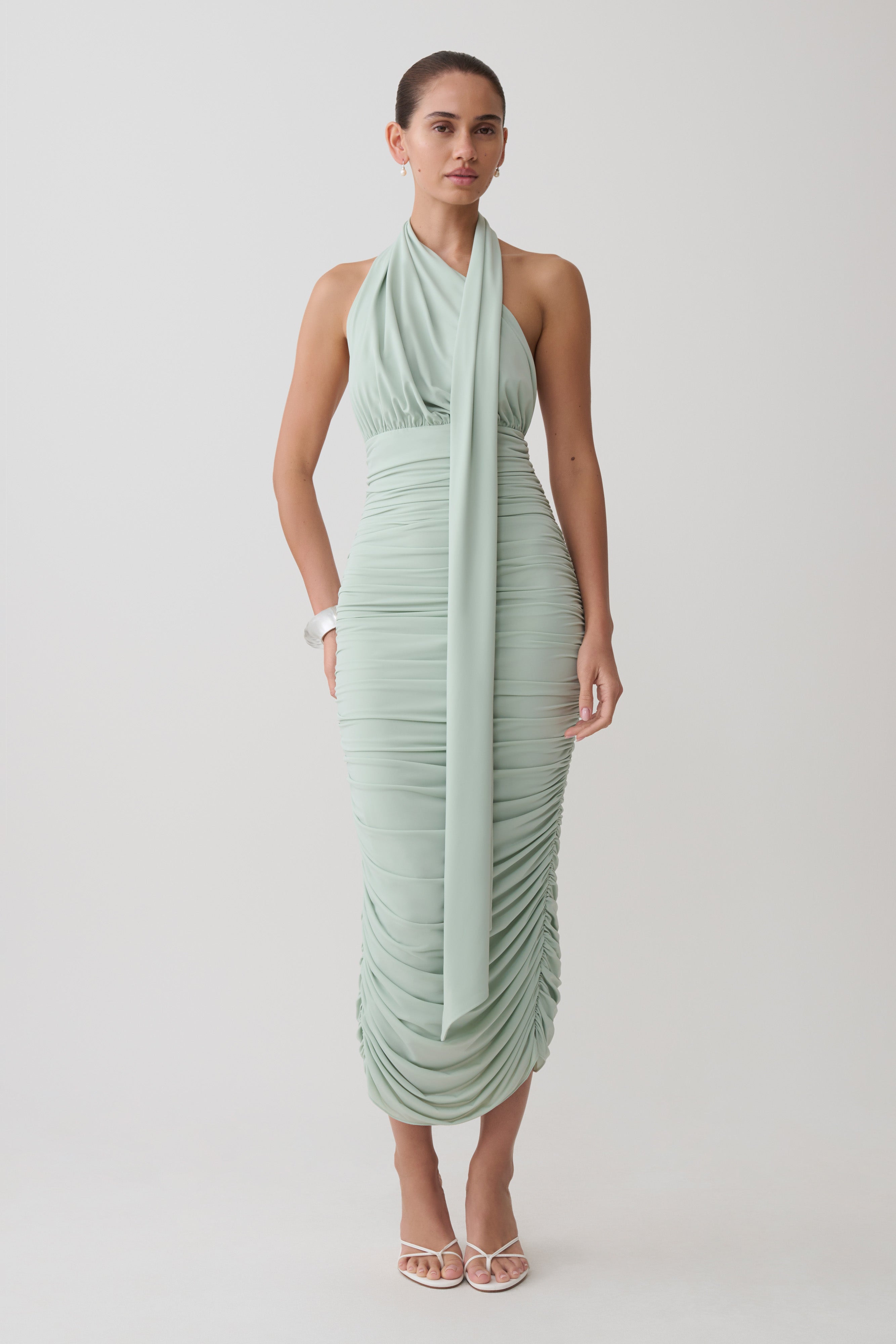 Giannie Draped Midi Dress - Aqua Grey