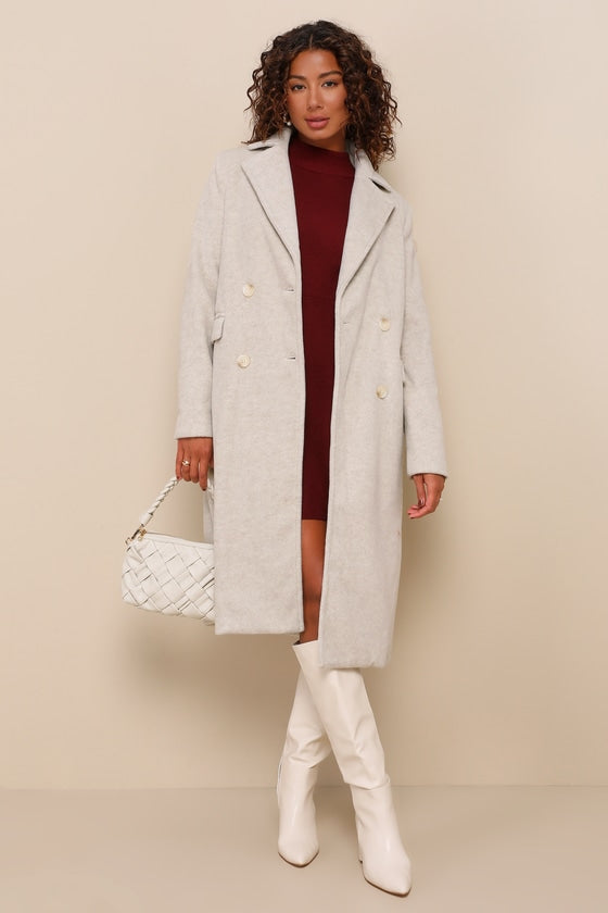 Brisk Elegance Light Beige Double-Breasted Coat