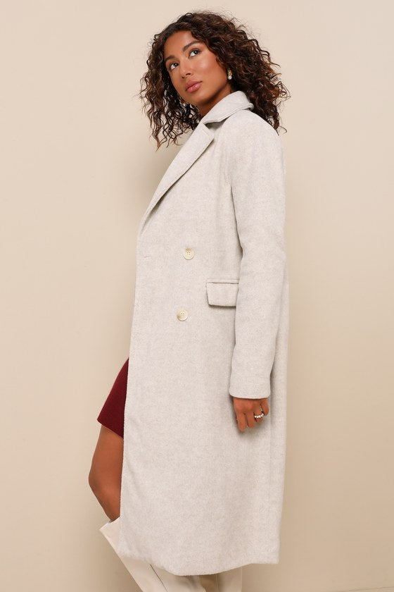 Brisk Elegance Light Beige Double-Breasted Coat