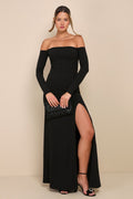 Alluring Sophistication Black Off-the-Shoulder Maxi Dress