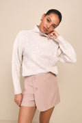 Irresistible Comfort Heather Beige Funnel Neck Pullover Sweater