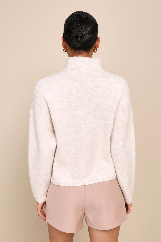 Irresistible Comfort Heather Beige Funnel Neck Pullover Sweater