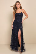 Abundant Charm Navy Blue 3D Floral Applique Maxi Dress