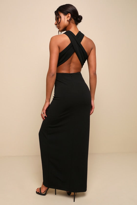 Head to Cocktail Hour Black Halter Neck Maxi Dress