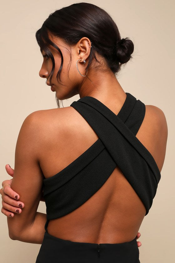 Head to Cocktail Hour Black Halter Neck Maxi Dress