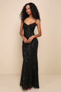 Mesmerizing Demeanor Black Sequin Backless Mermaid Maxi Dress