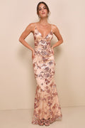 Shine Language Rose Gold Sequin Mermaid Maxi Dress