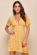 Garden Explorer Mustard Yellow Floral Print Mini Dress
