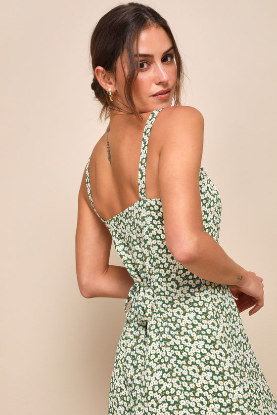 Darling Daisies Green Floral Print Midi Dress