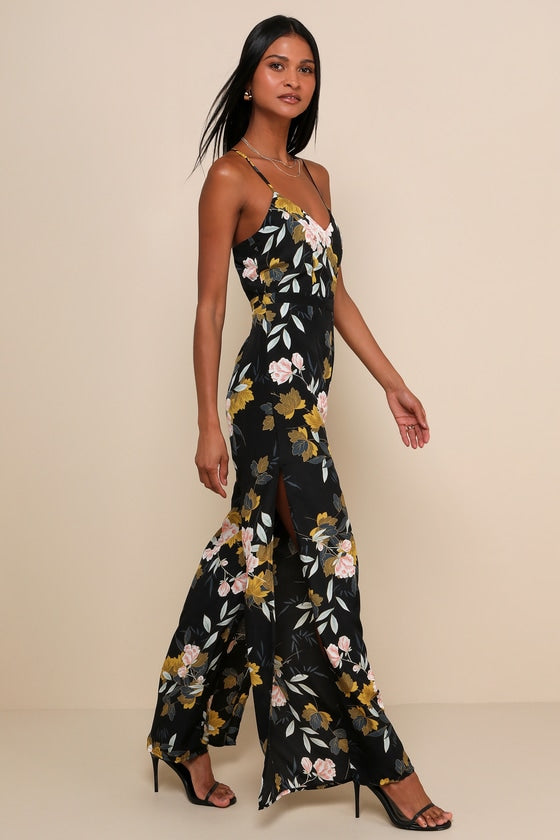 Beautiful Blooms Black Floral Print Wide-Leg Jumpsuit