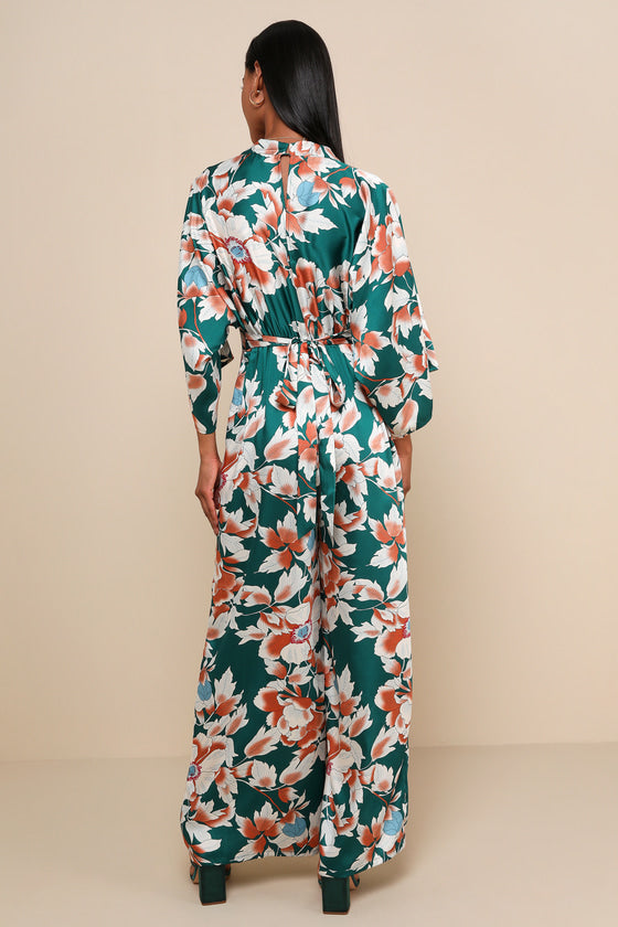 From Sunrise Teal Floral Print Wide-Leg Jumpsuit