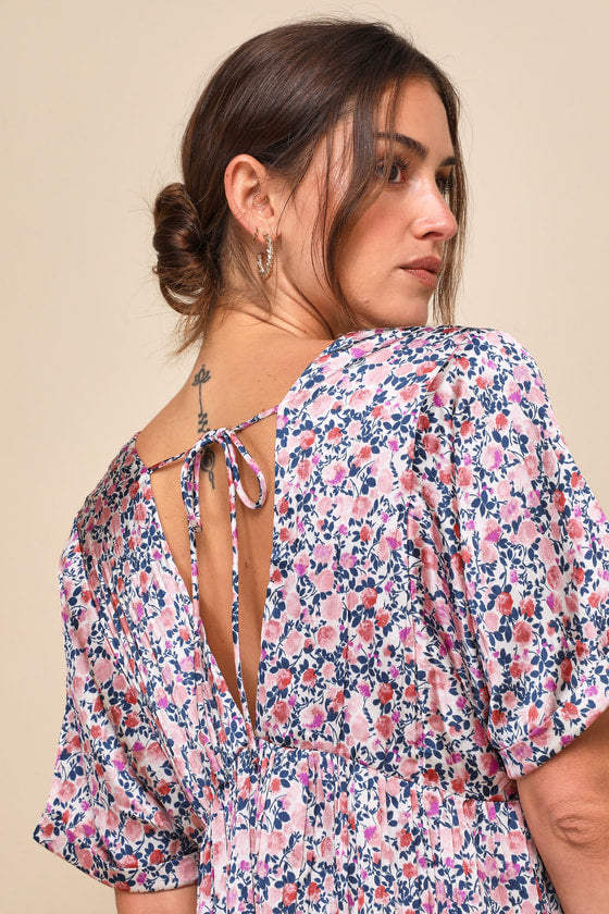 Express Yourself Blush Pink Floral Print Satin Babydoll Dress