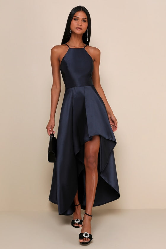 Broadway Show Navy Blue High-Low Gown
