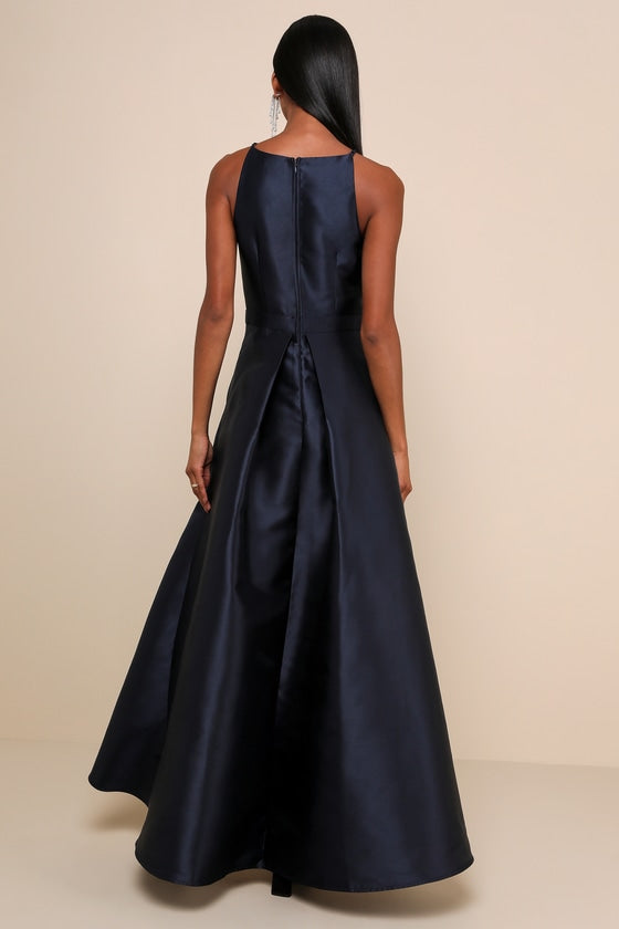 Broadway Show Navy Blue High-Low Gown