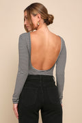 Favorable Cutie Black and White Striped Backless Bodysuit