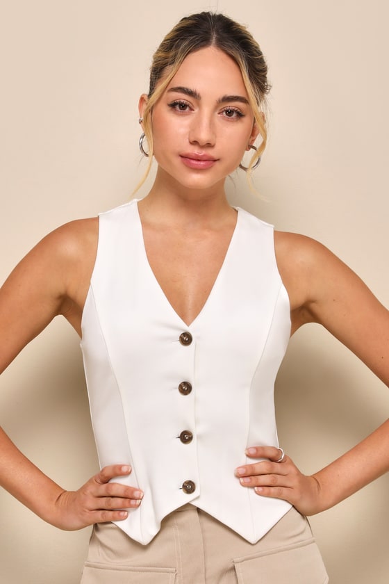 Elevated Impression Ivory Sleeveless Vest Top