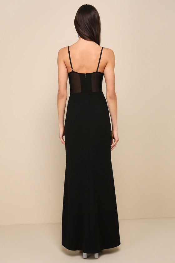 Sultry Mentality Black Mesh Bustier Sleeveless Maxi Dress