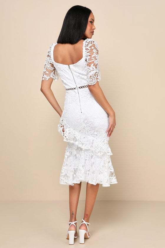 Briarwood White Lace Ruffled Midi Dress