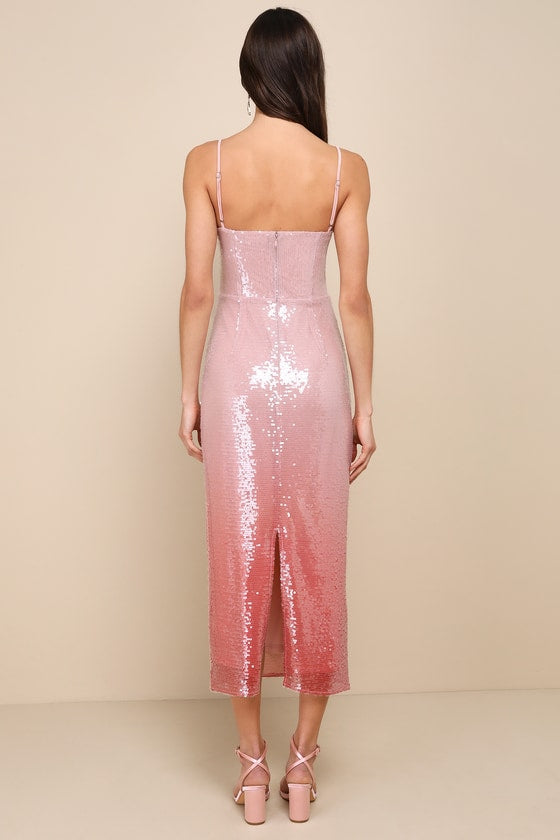 Glittery Wonder Light Pink Ombre Sequin Sleeveless Midi Dress