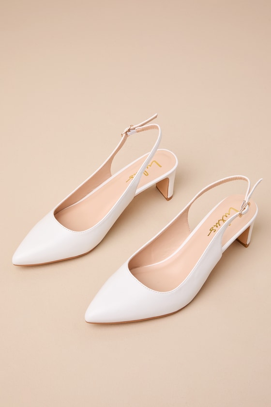Bastienne White Pointed-Toe Slingback Pumps