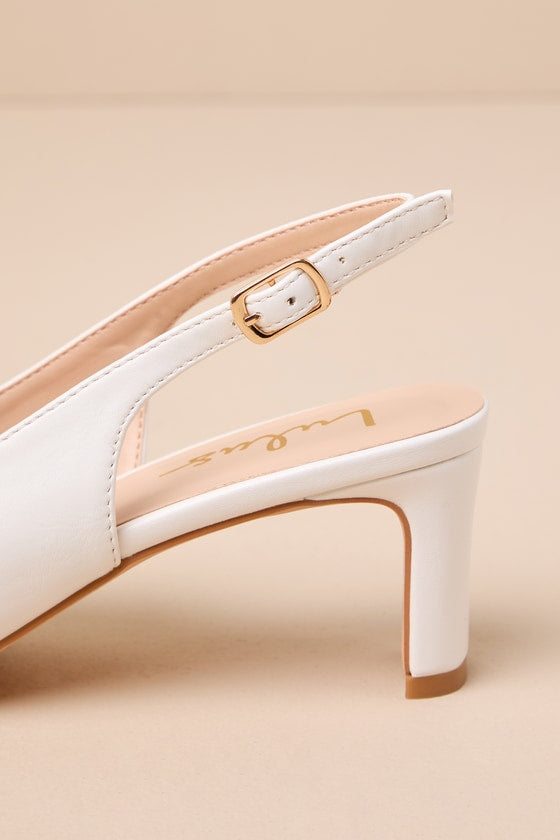 Bastienne White Pointed-Toe Slingback Pumps
