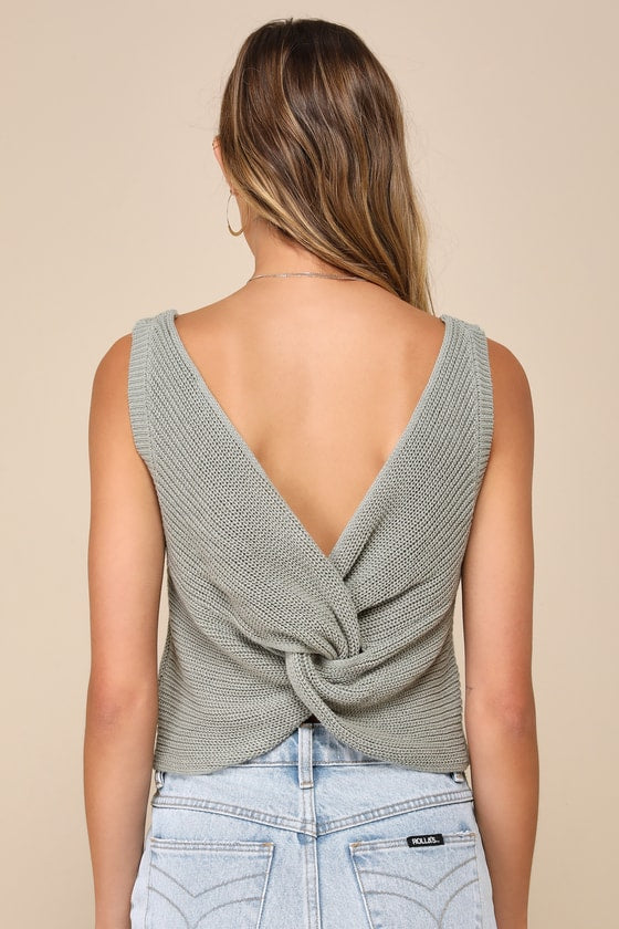 Let's Get Away Sage Green Knit Twist Back Tank Top