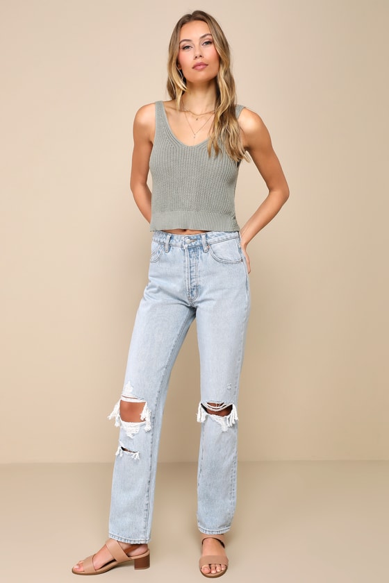 Let's Get Away Sage Green Knit Twist Back Tank Top
