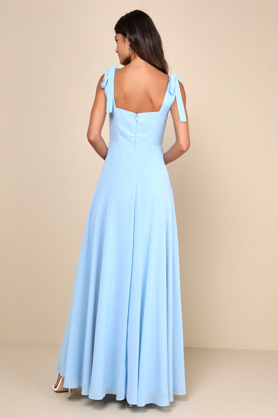 Love Me Forever Light Blue Square Neck Maxi Dress