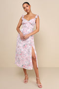 Delightful Direction Blush Floral Ruffled Tie-Strap Midi Dress