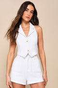 Looking Posh White Tweed High Rise Shorts