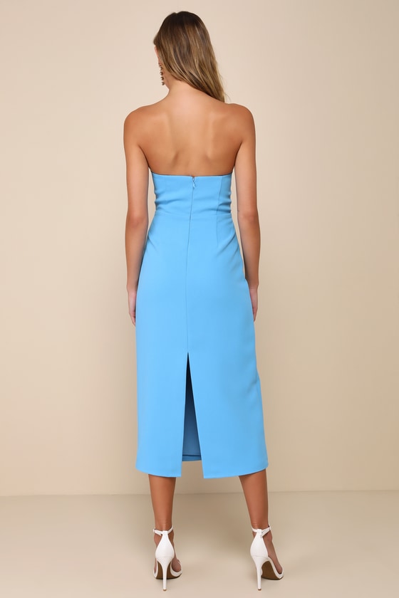VIP Instinct Light Blue Strapless Midi Dress