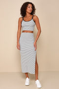 Trendy Match White Striped Ribbed Two-Piece Midi Dress