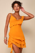 Alluring Presence Golden Yellow Ruffled Tiered Mini Dress