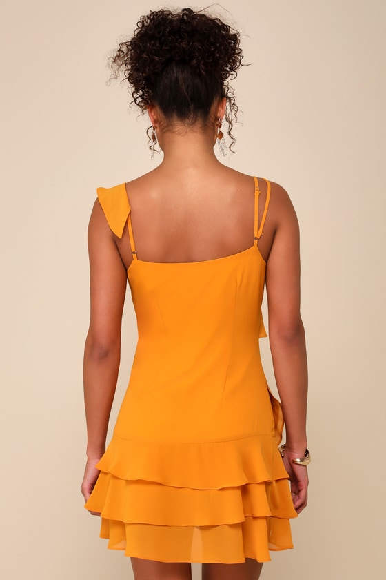 Alluring Presence Golden Yellow Ruffled Tiered Mini Dress