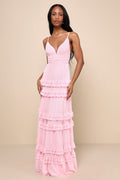 Lavish Perfection Light Pink Ruffled Tiered Maxi Dress