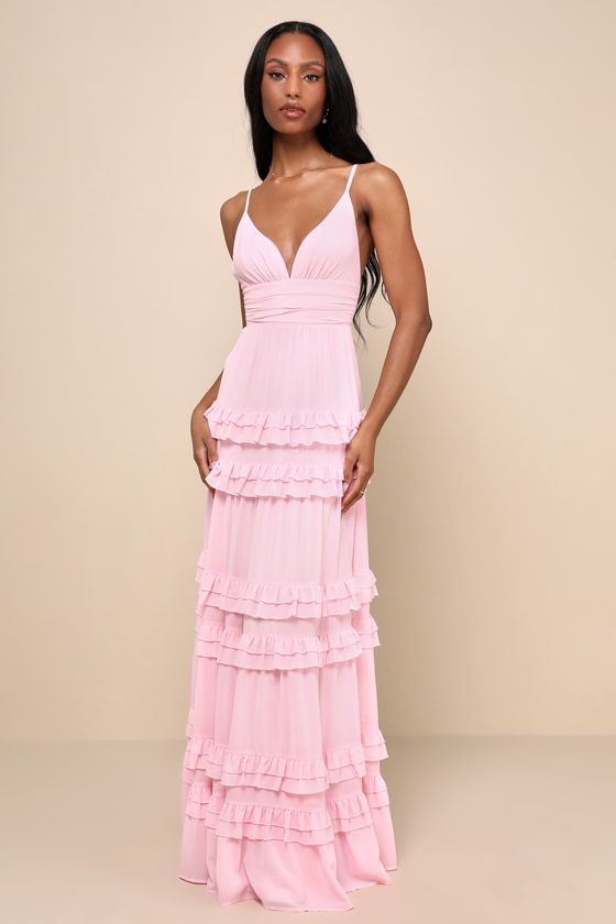 Lavish Perfection Light Pink Ruffled Tiered Maxi Dress