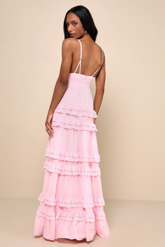 Lavish Perfection Light Pink Ruffled Tiered Maxi Dress