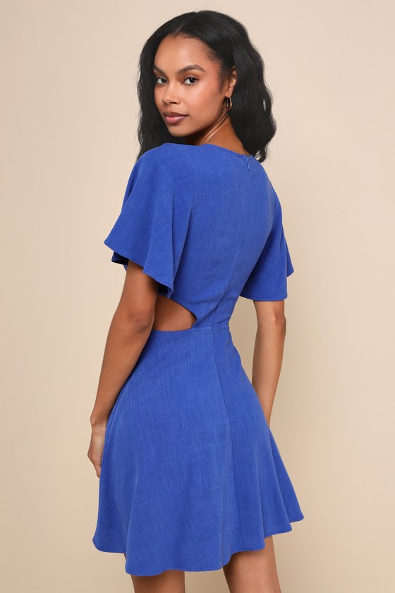 Perfect Day for Love Royal Blue Cutout Tie-Front Mini Dress